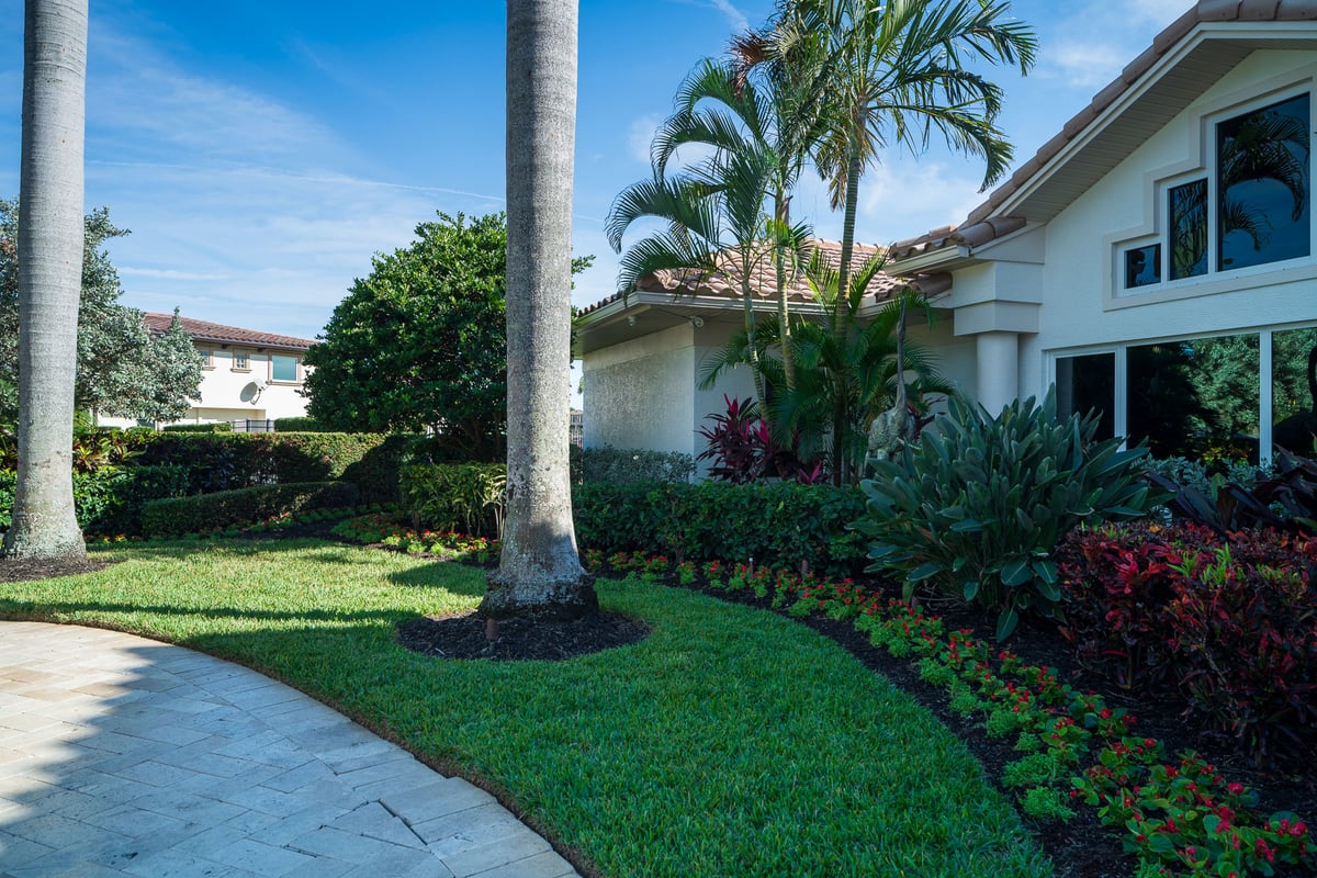 landscape and garden bed with fresh mulch